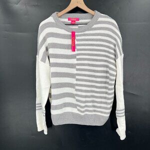 NEW Catherine Malandrino grey white opposite stripe pullover acrylic sweater XL
